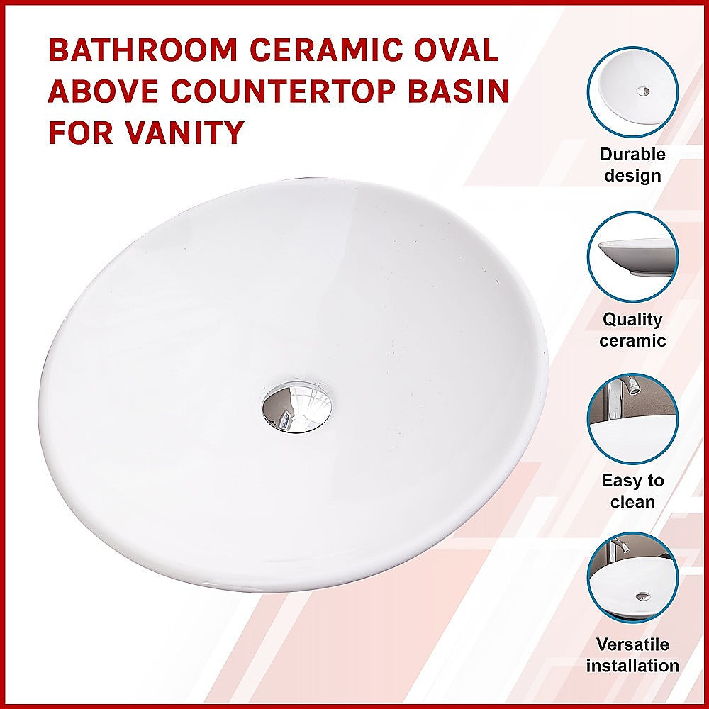 Bathroom Ceramic Oval Above Countertop Basin for Vanity - Melbourne Home & Living