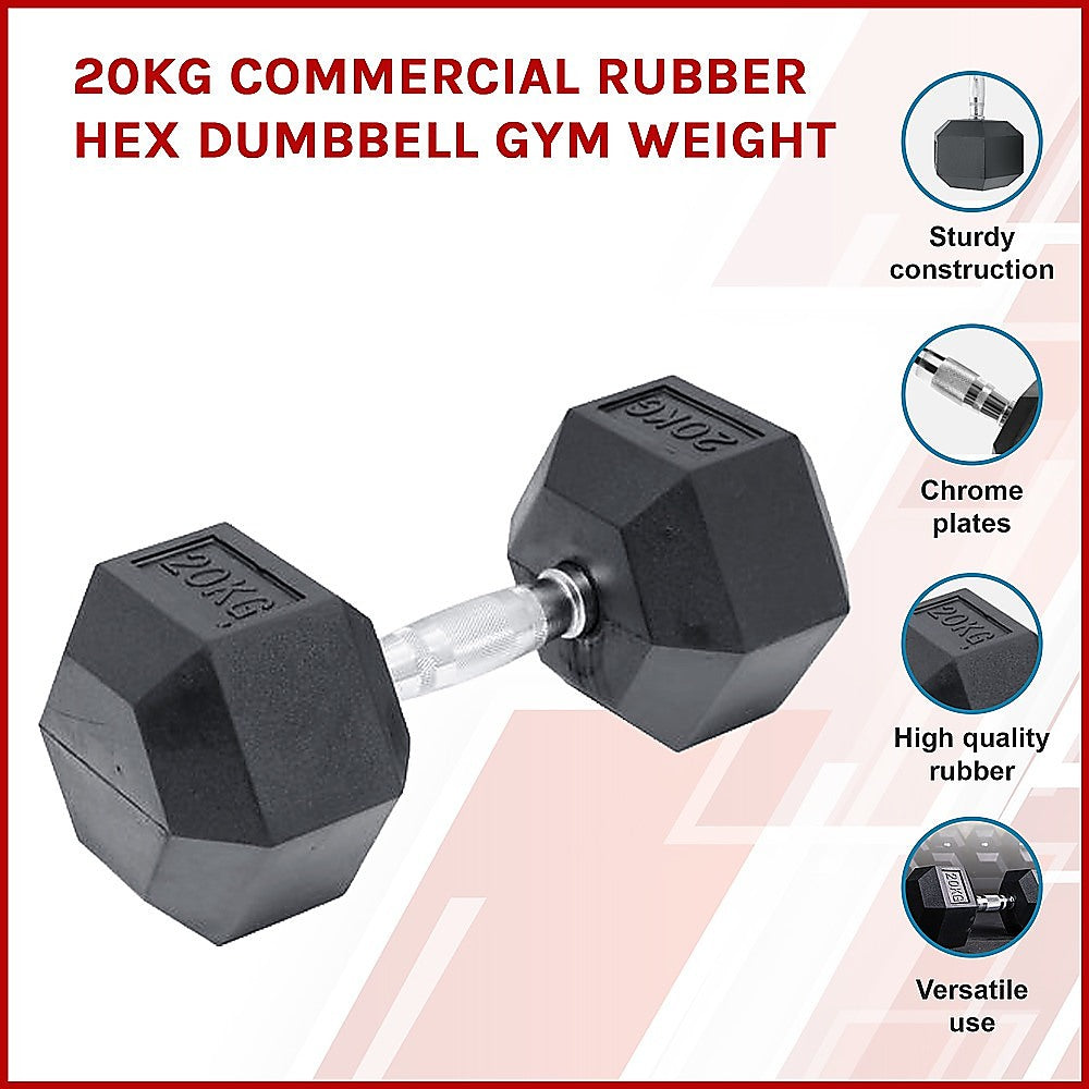 20KG Commercial Rubber Hex Dumbbell Gym Weight - Melbourne Home & Living