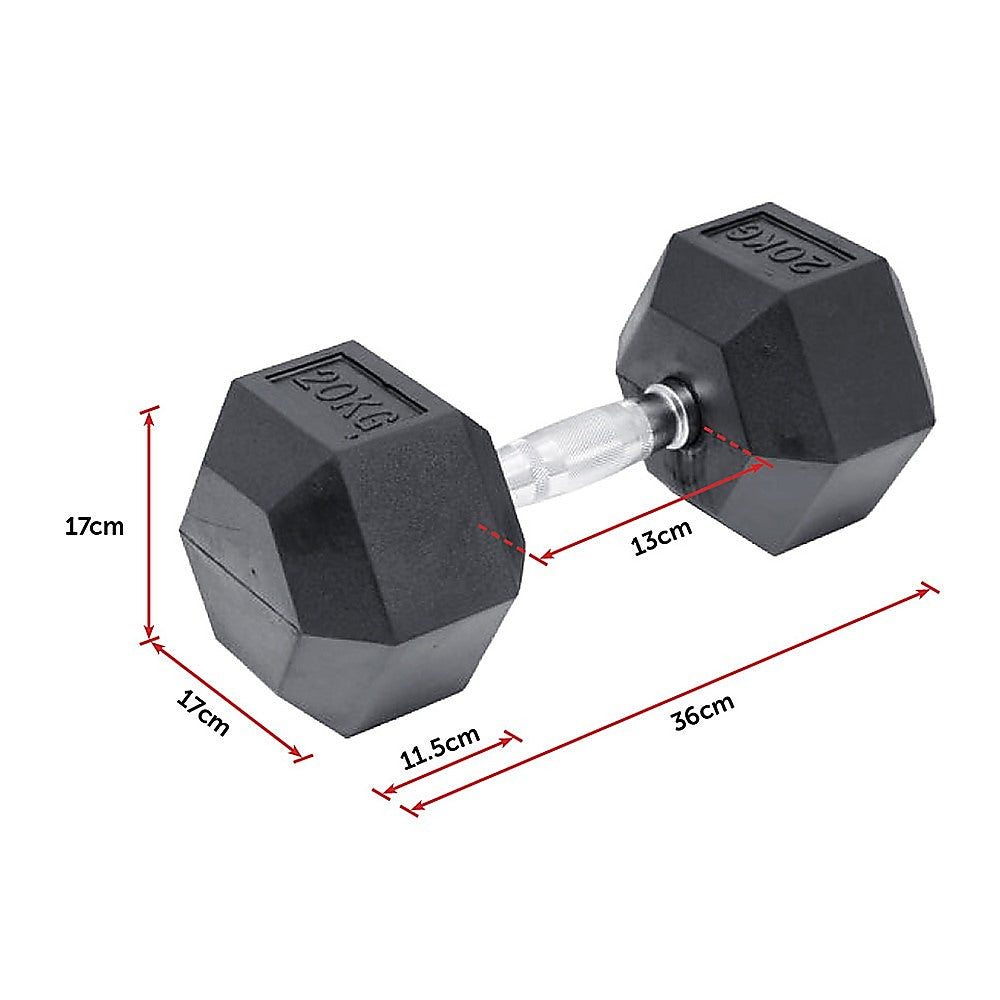 20KG Commercial Rubber Hex Dumbbell Gym Weight - Melbourne Home & Living