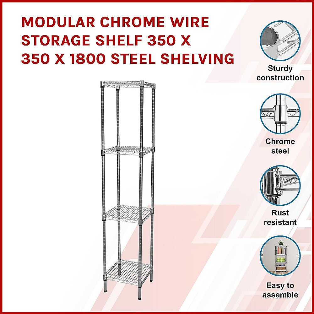 Modular Chrome Wire Storage Shelf 350 x 350 x 1800 Steel Shelving - Melbourne Home & Living