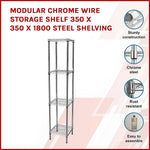 Modular Chrome Wire Storage Shelf 350 x 350 x 1800 Steel Shelving