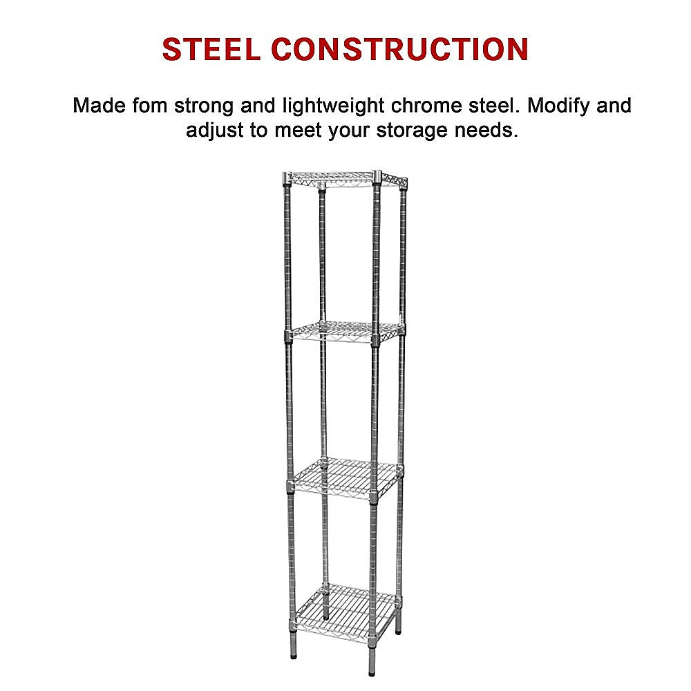 Modular Chrome Wire Storage Shelf 350 x 350 x 1800 Steel Shelving - Melbourne Home & Living