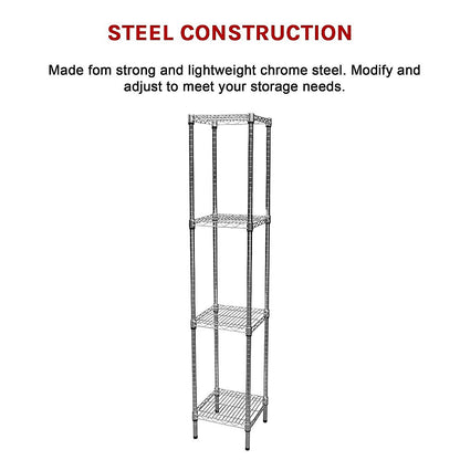 Modular Chrome Wire Storage Shelf 350 x 350 x 1800 Steel Shelving - Melbourne Home & Living