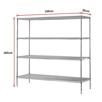 Modular Chrome Wire Storage Shelf 1500 x 350 x 1800 Steel Shelving - Melbourne Home & Living