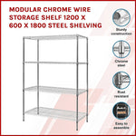 Modular Chrome Wire Storage Shelf 1200 x 600 x 1800 Steel Shelving