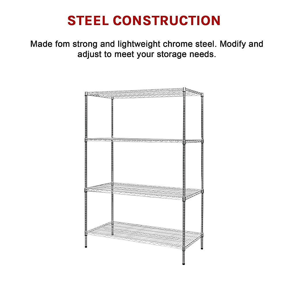 Modular Chrome Wire Storage Shelf 1200 x 600 x 1800 Steel Shelving - Melbourne Home & Living