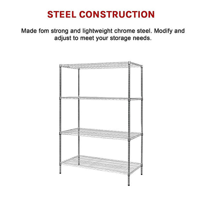 Modular Chrome Wire Storage Shelf 1200 x 600 x 1800 Steel Shelving - Melbourne Home & Living