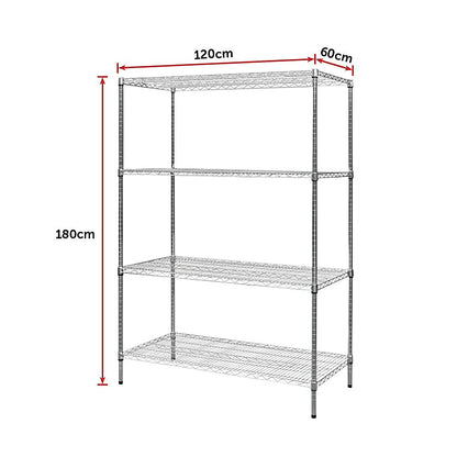 Modular Chrome Wire Storage Shelf 1200 x 600 x 1800 Steel Shelving - Melbourne Home & Living