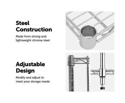 Modular Chrome Wire Storage Shelf 450 x 450 x 1800 Steel Shelving - Melbourne Home & Living