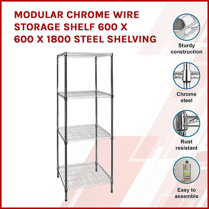 Modular Chrome Wire Storage Shelf 600 x 600 x 1800 Steel Shelving - Melbourne Home & Living