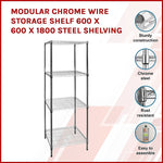 Modular Chrome Wire Storage Shelf 600 x 600 x 1800 Steel Shelving