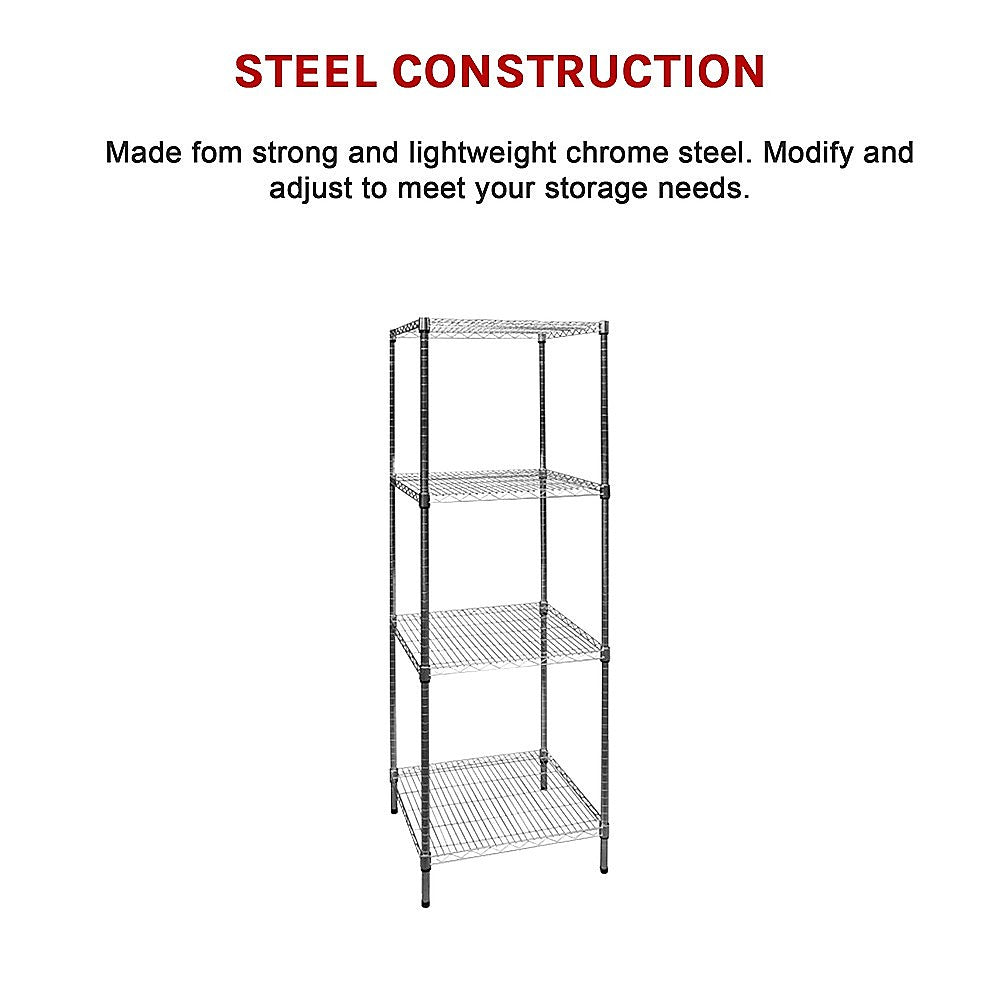Modular Chrome Wire Storage Shelf 600 x 600 x 1800 Steel Shelving - Melbourne Home & Living