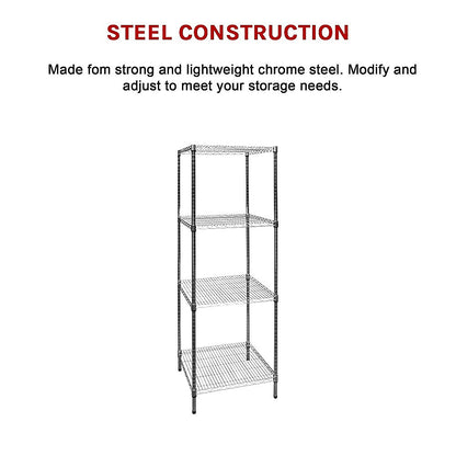 Modular Chrome Wire Storage Shelf 600 x 600 x 1800 Steel Shelving - Melbourne Home & Living