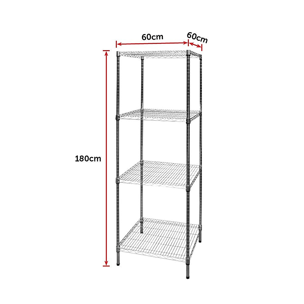 Modular Chrome Wire Storage Shelf 600 x 600 x 1800 Steel Shelving - Melbourne Home & Living