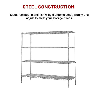 Modular Chrome Wire Storage Shelf 1500 x 450 x 1800 Steel Shelving - Melbourne Home & Living
