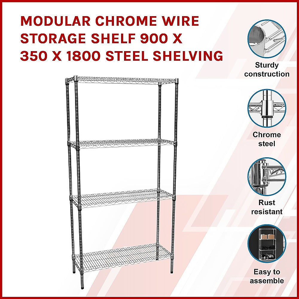 Modular Chrome Wire Storage Shelf 900 x 350 x 1800 Steel Shelving - Melbourne Home & Living