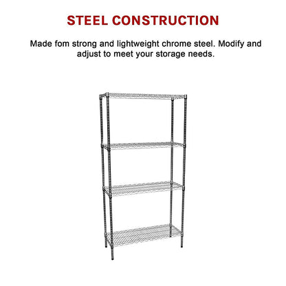 Modular Chrome Wire Storage Shelf 900 x 350 x 1800 Steel Shelving - Melbourne Home & Living