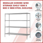 Modular Chrome Wire Storage Shelf 1500 x 600 x 1800 Steel Shelving