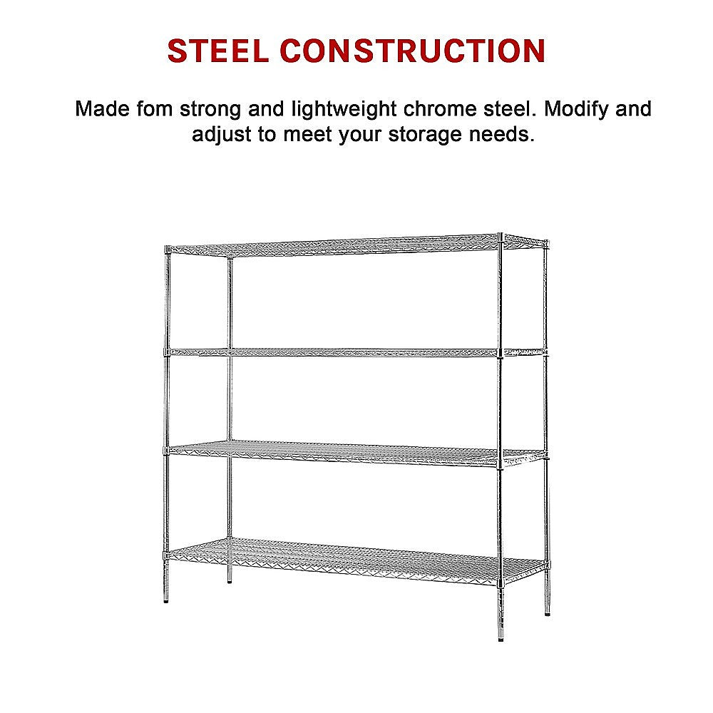 Modular Chrome Wire Storage Shelf 1500 x 600 x 1800 Steel Shelving - Melbourne Home & Living
