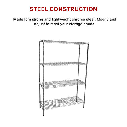 Modular Chrome Wire Storage Shelf 1200 x 450 x 1800 Steel Shelving - Melbourne Home & Living