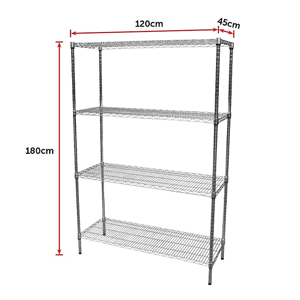 Modular Chrome Wire Storage Shelf 1200 x 450 x 1800 Steel Shelving - Melbourne Home & Living