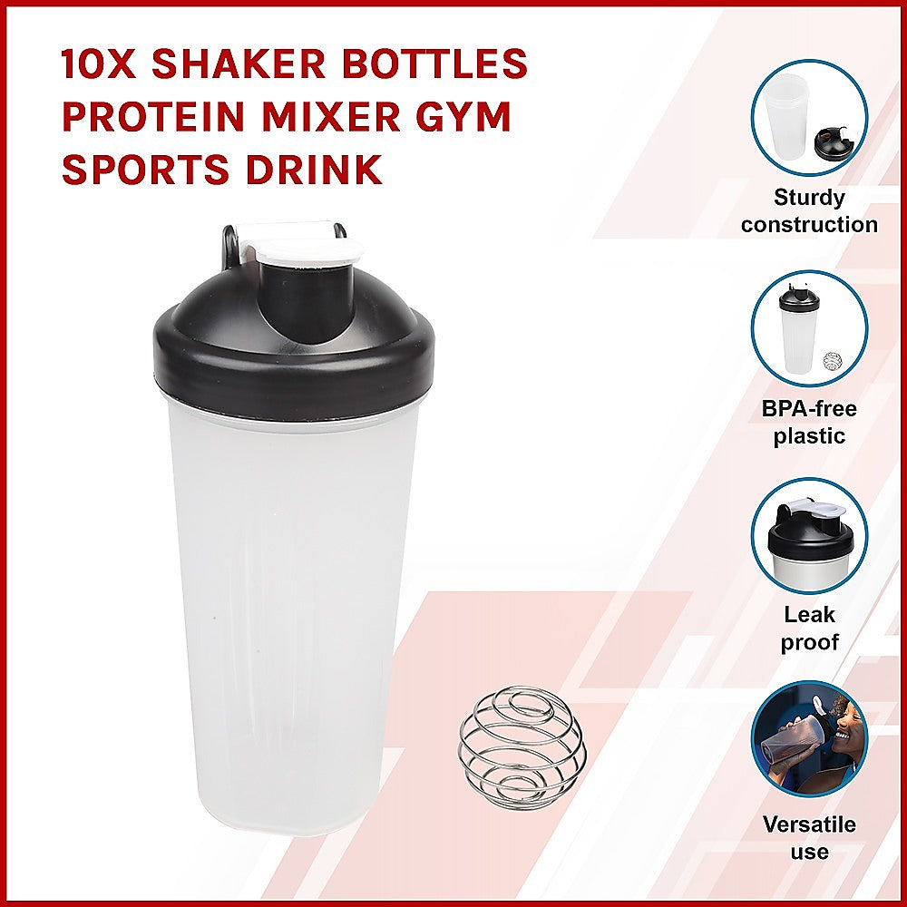 10x Shaker Bottles Protein Mixer Gym Sports Drink - Melbourne Home & Living