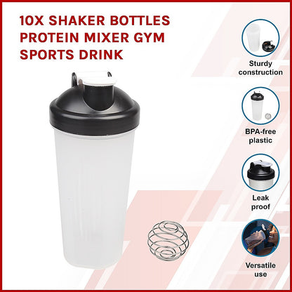 10x Shaker Bottles Protein Mixer Gym Sports Drink - Melbourne Home & Living