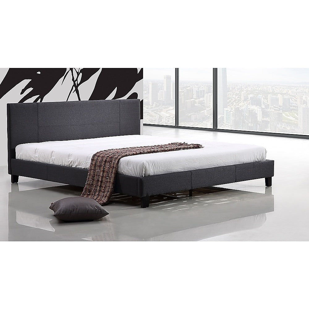 King Linen Fabric Bed Frame Grey - Melbourne Home & Living