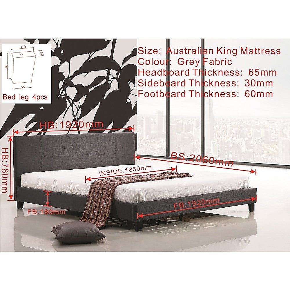 King Linen Fabric Bed Frame Grey - Melbourne Home & Living