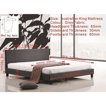 King Linen Fabric Bed Frame Grey - Melbourne Home & Living