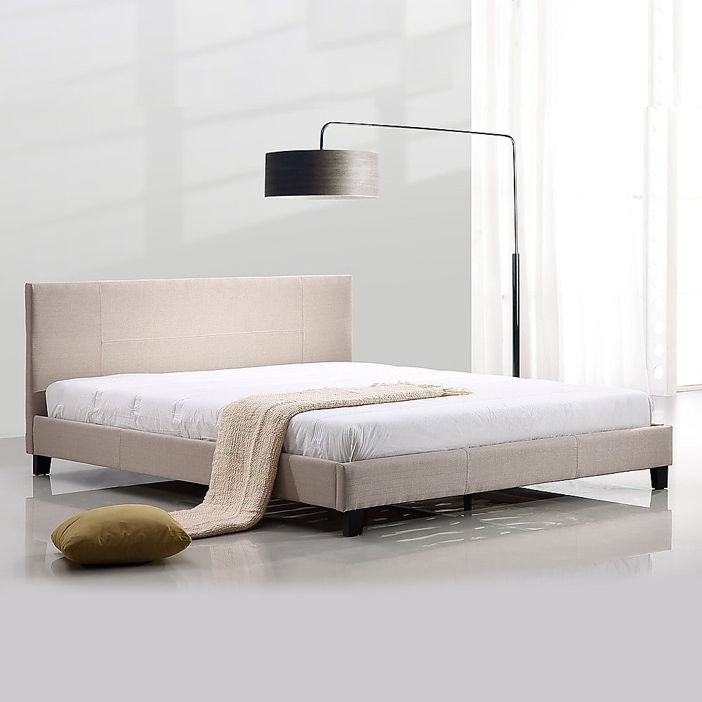 King Linen Fabric Bed Frame Beige - Melbourne Home & Living