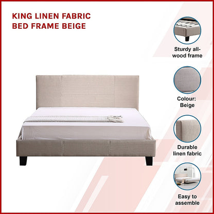 King Linen Fabric Bed Frame Beige - Melbourne Home & Living