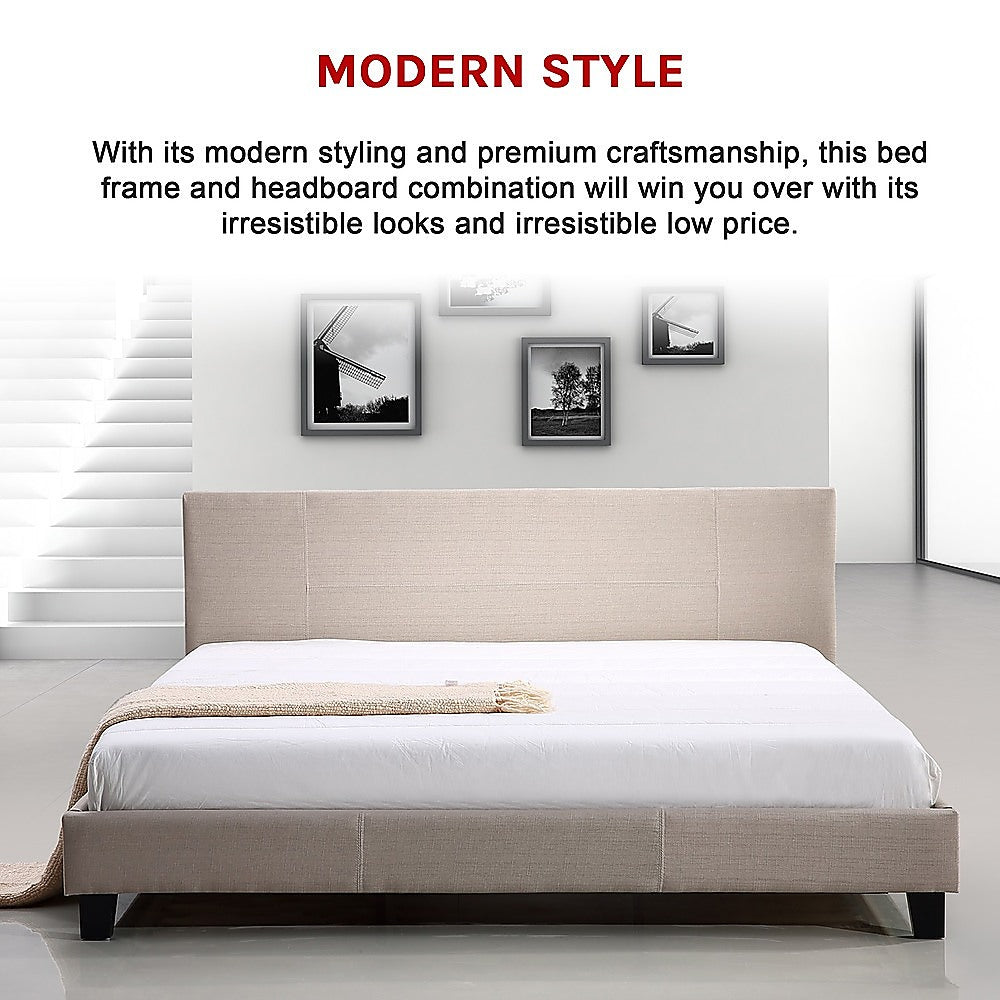King Linen Fabric Bed Frame Beige - Melbourne Home & Living