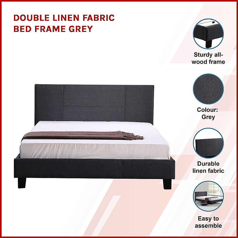 Double Linen Fabric Bed Frame Grey - Melbourne Home & Living