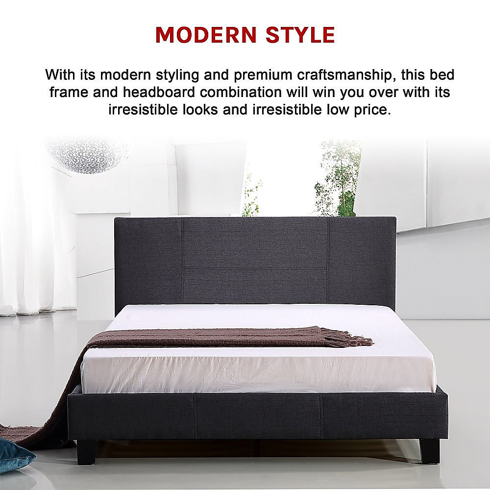 Double Linen Fabric Bed Frame Grey - Melbourne Home & Living
