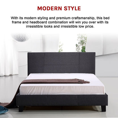 Double Linen Fabric Bed Frame Grey - Melbourne Home & Living