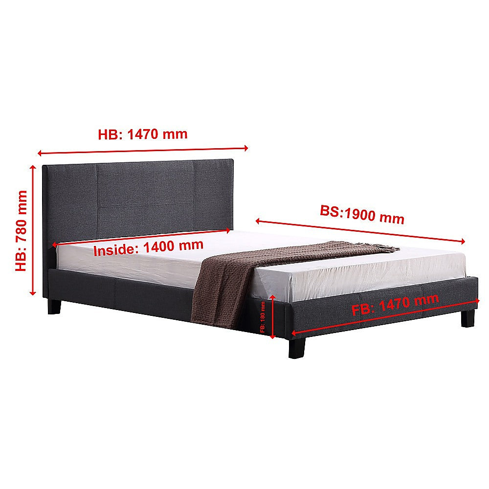 Double Linen Fabric Bed Frame Grey - Melbourne Home & Living