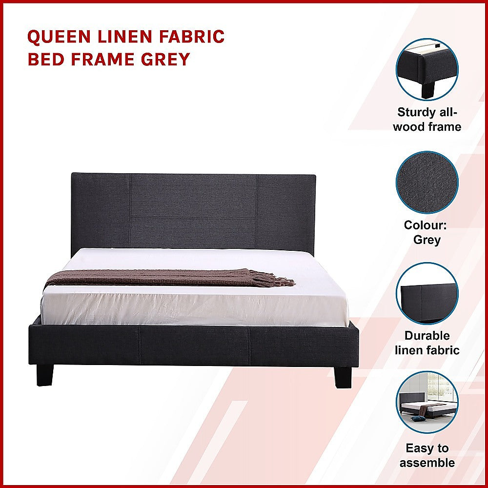 Queen Linen Fabric Bed Frame Grey - Melbourne Home & Living