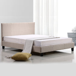 Double Linen Fabric Bed Frame Beige - Melbourne Home & Living