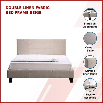 Double Linen Fabric Bed Frame Beige - Melbourne Home & Living
