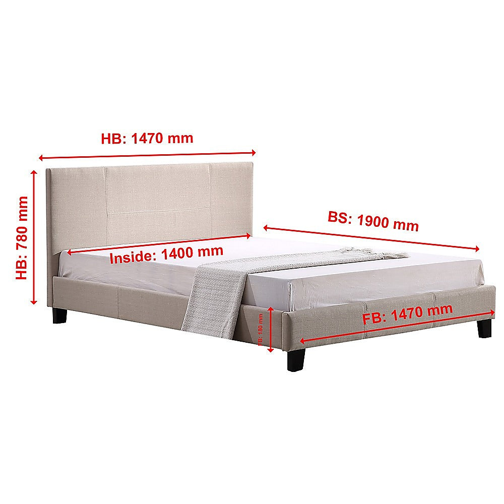 Double Linen Fabric Bed Frame Beige - Melbourne Home & Living