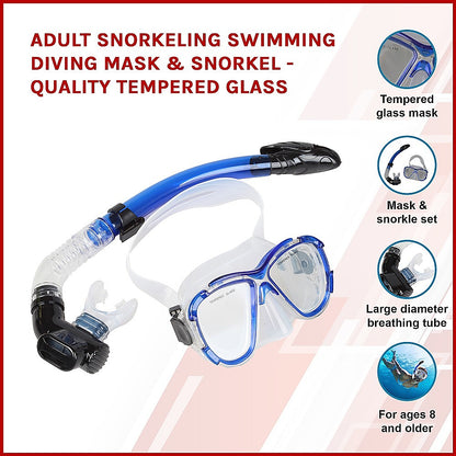 Snorkeling Swimming Diving Mask & Snorkel - Quality Tempered Glass - Melbourne Home & Living