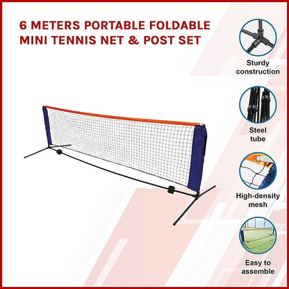 6 Meters Portable Foldable Mini Tennis Net & Post Set - Melbourne Home & Living