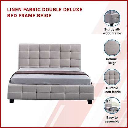 Linen Fabric Double Deluxe Bed Frame Beige - Melbourne Home & Living