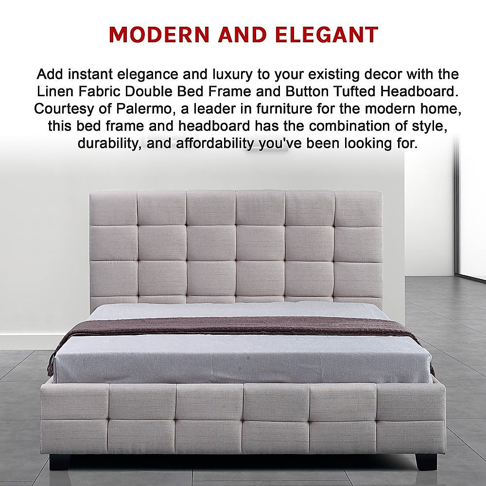 Linen Fabric Double Deluxe Bed Frame Beige - Melbourne Home & Living