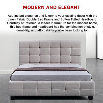 Linen Fabric Double Deluxe Bed Frame Beige - Melbourne Home & Living
