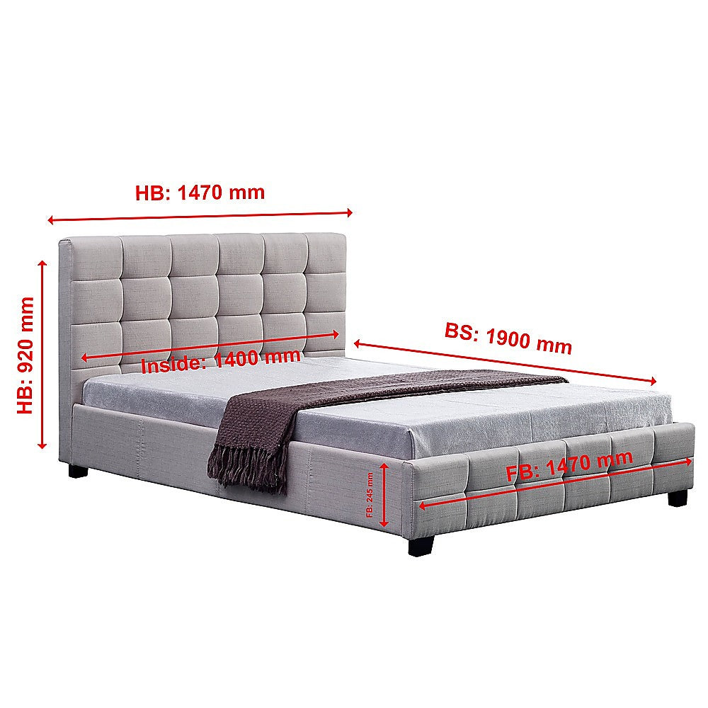 Linen Fabric Double Deluxe Bed Frame Beige - Melbourne Home & Living