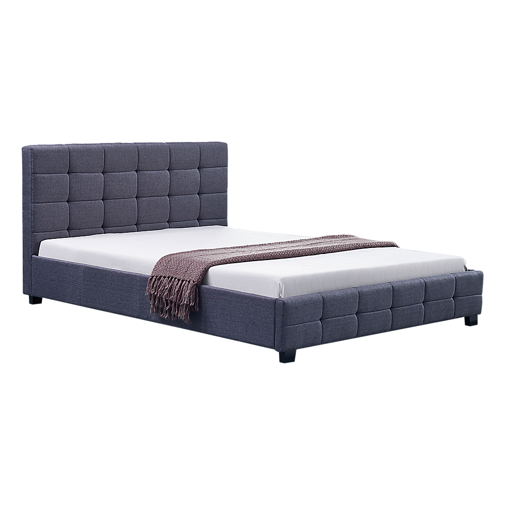 Linen Fabric Double Deluxe Bed Frame Grey - Melbourne Home & Living