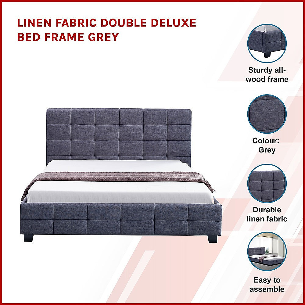 Linen Fabric Double Deluxe Bed Frame Grey - Melbourne Home & Living