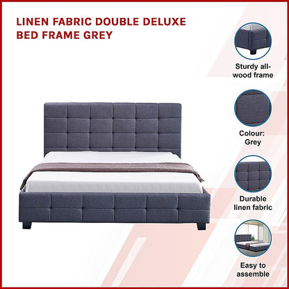 Linen Fabric Double Deluxe Bed Frame Grey - Melbourne Home & Living
